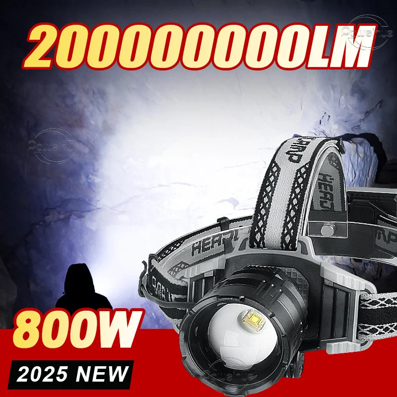 

2025 ультра яркая фара 200000000LM мощный налобный фонарь дальнего выстрела 5000 м перезаряжаемая фара 18650 уличный фонарь для рыбалки