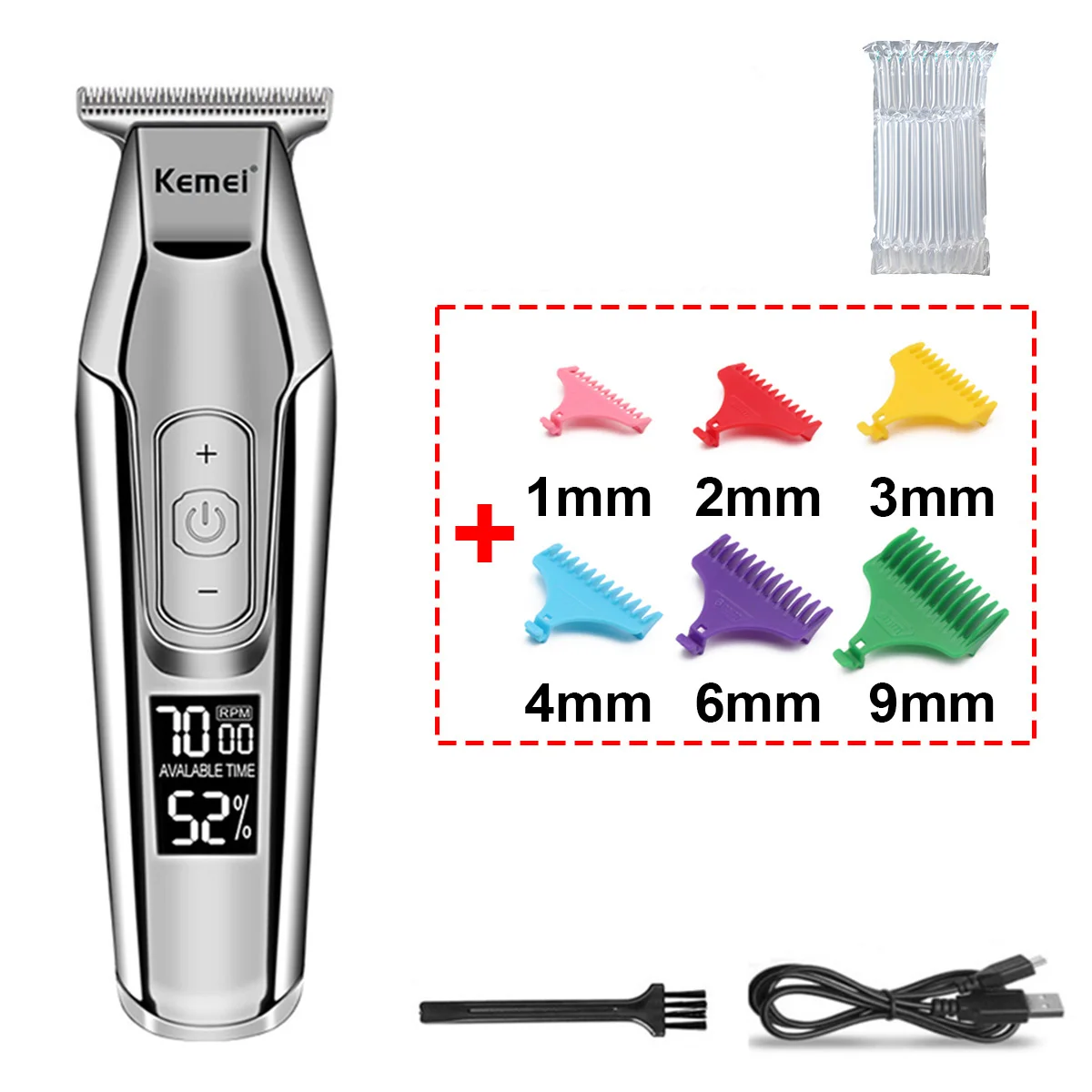 Kemei KM-5027 Professioneller Haarschneider für Männer, LCD-Display, Haarschneidemaschine, 0 mm, kabellose Haarschneidemaschine, USB-Aufladung