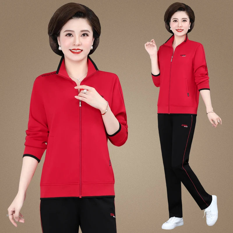 

Новый спортивный костюм для женщин среднего возраста (50+), весна-осень, большие размеры, комплект из трех предметов, повседневный, свободный крой