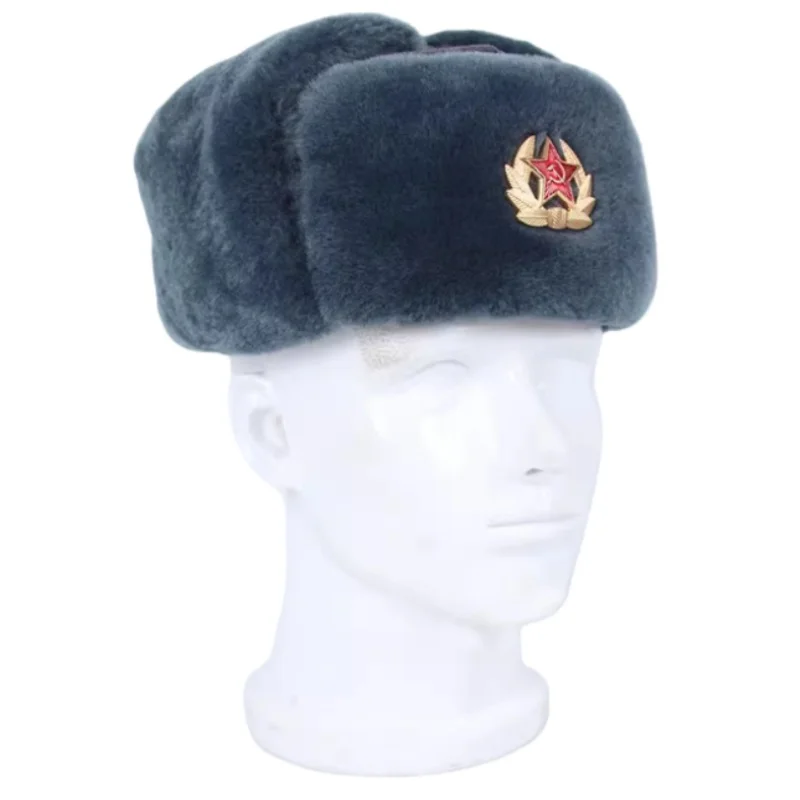 Soviet Union Russian Ushaka Cotton Hat M69 Red Army Star Grey Winter Hat Plucked Lei Feng Hat Reproduction Cap