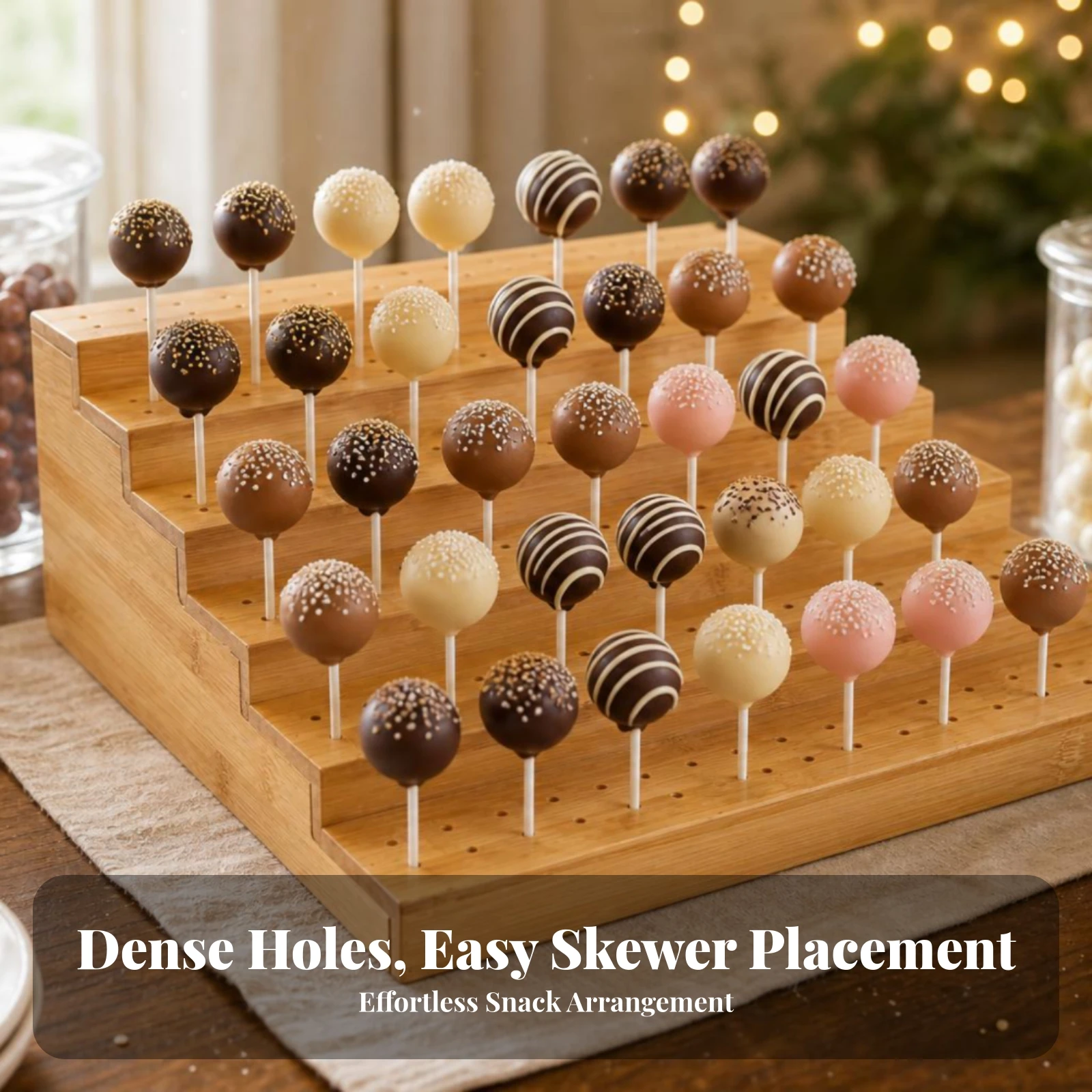 Tiered Skewer Stand Perforated Bamboo Skewer Holder