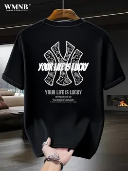 American Streetwear Brand Pure Cotton Short-sleeved T-shirt for Men, Black Letter Printed Loose and Cool Top Oversized T Shirt
