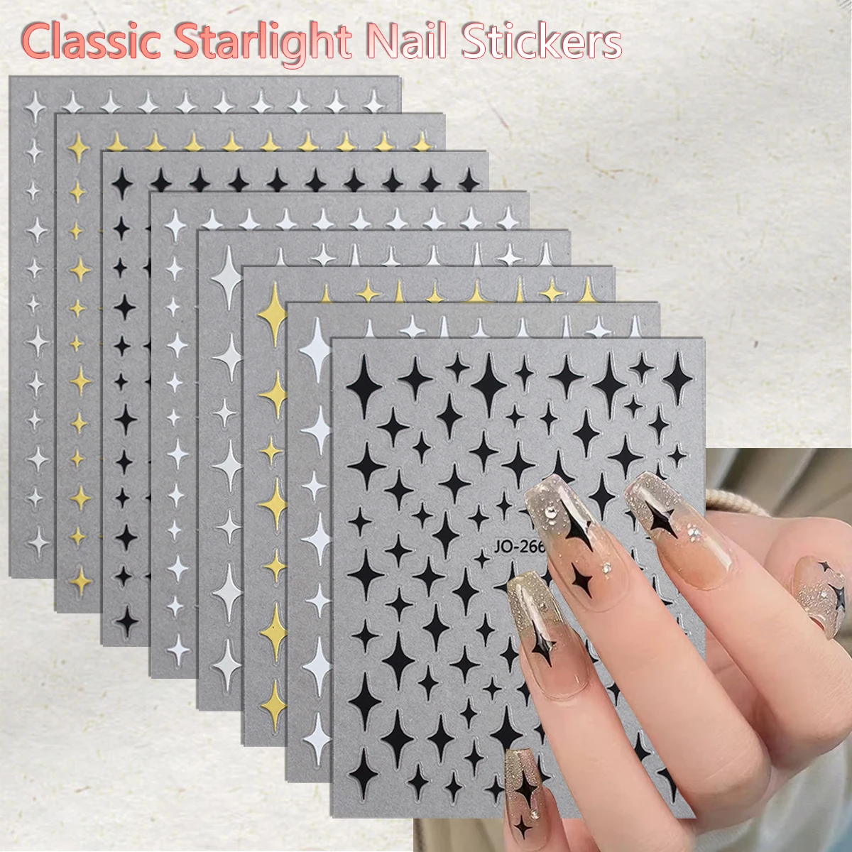 4/8 Sheets 3D Star Nail Art Stickers Black White Gold Embossed Sparkle Nail Decals Shiny Star Nail Stickers for Women DIY Nails