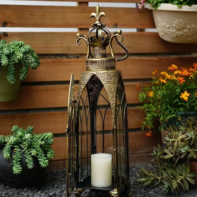 

Retro Iron Moroccan Candle Holder Hollow Out Wind Lantern Glass Home Decor Good Wishes and Vintage Style