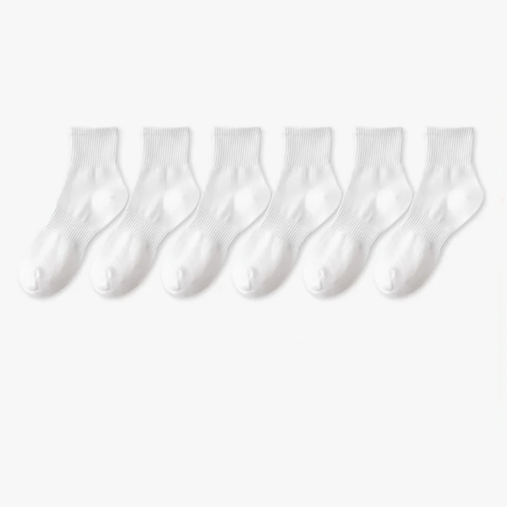 6 Pairs Solid Colour Socks Black White Multiple Style Soft Breathable Sports Ankle Men\'s Women\'s Summer Autumn Business Socks