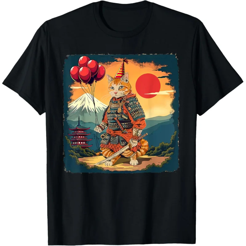 

Birthday Samurai Cat Vintage Warrior Art Graphic funny T-Shirt