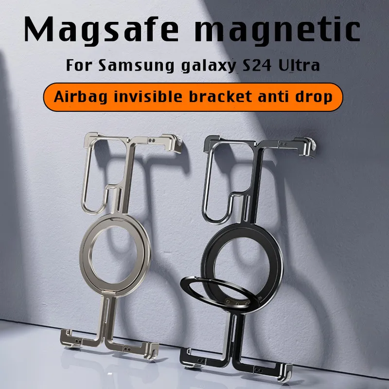 

Luxury Magnetic Magsafe Rimless Metal Stand Case For Samsung Galaxy S24 Ultra + Plus Aluminum Shell Shockproof Protection Cover