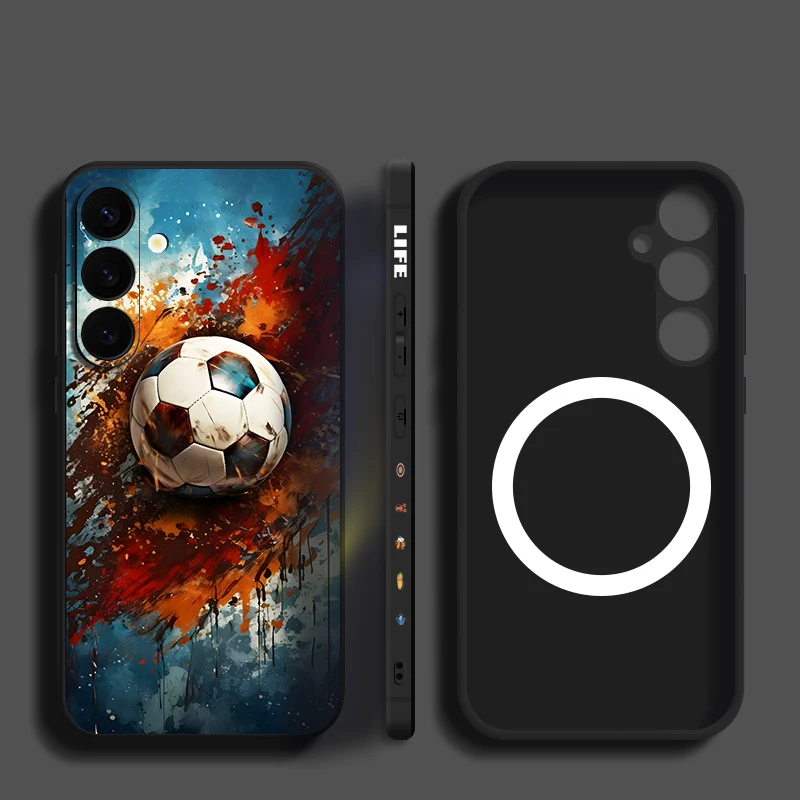 Colorful Planet Heart Print Case For Samsung S26 S25 Ultra S24 S23 FE S22 Plus S21 Built-in Metal Plate Magnetic Silicone Cover