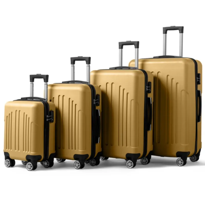 Vertical Striped Four in One Suitcase Aluminum Alloy Trolley Retro Color Design Fashion Design and Excellent Functionality
