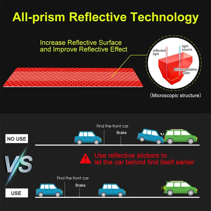 Adesivo per auto nastro di sicurezza riflettente di avvertimento strisce riflettenti di avvertimento anticollisione per accessori esterni per bagagliaio di automobili