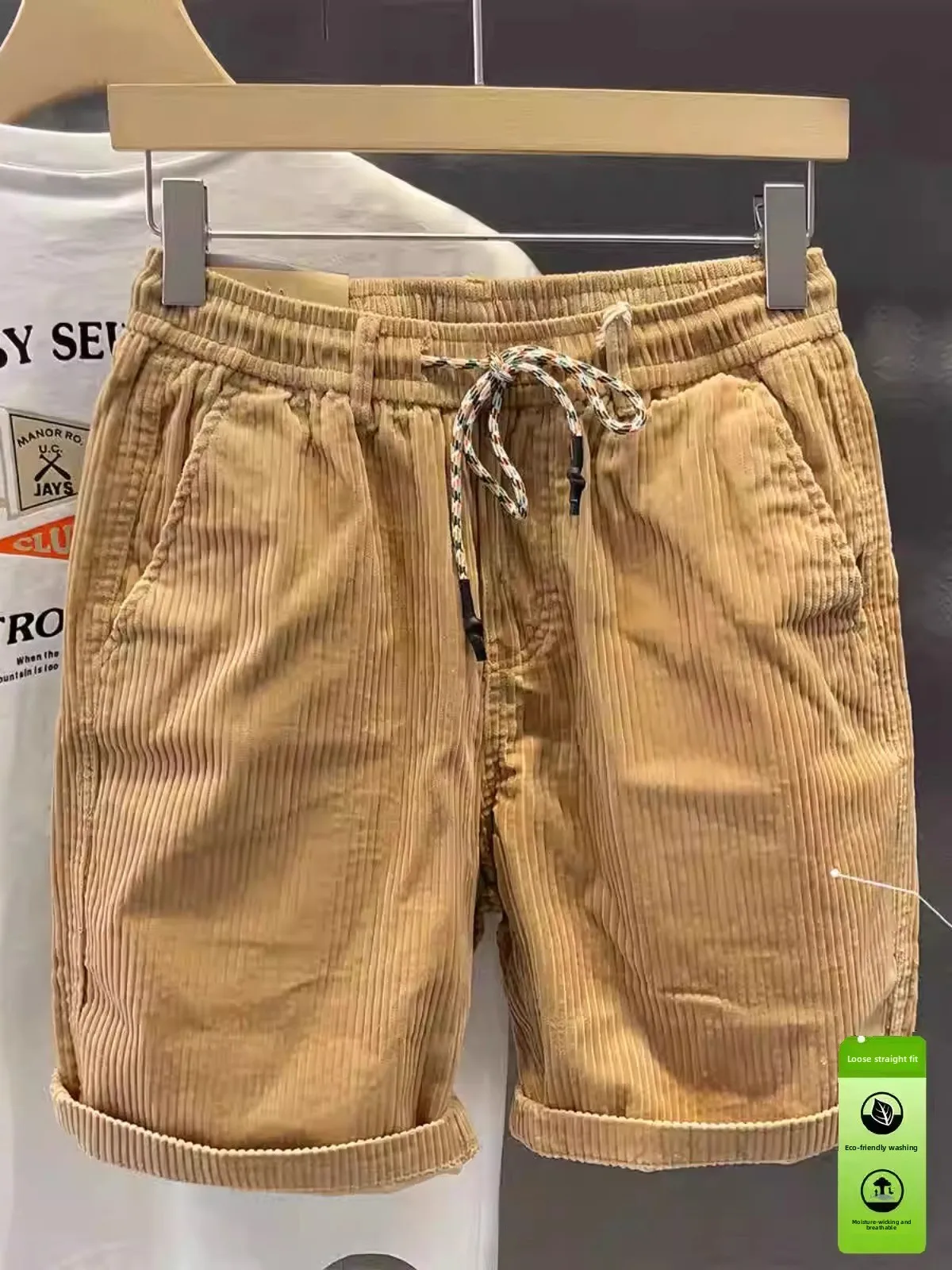 

Ретро Американский Sle Heavyweight Corduroy Casual orts Мужские летние тонкие модные брюки средней длины пять четвертей Прямые брюки...