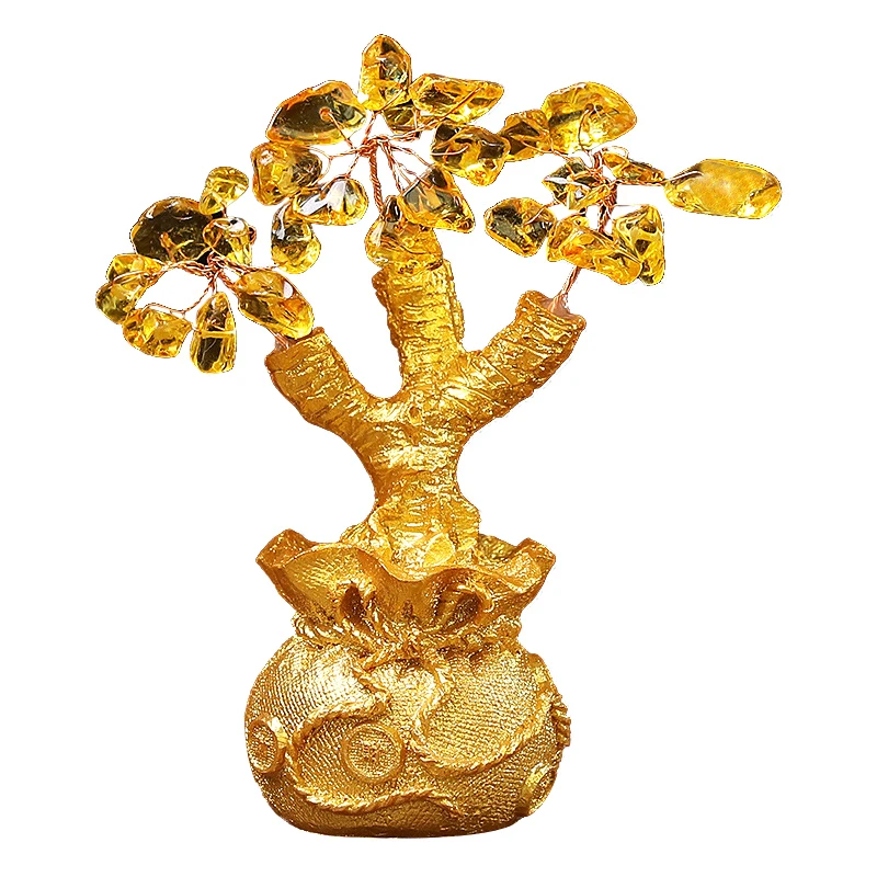 1pc Chinese Yuanbao Money Fortune Tree Wealth Luck Ornaments Small Feng Shui Crystal Gem Money Tree Lucky Trees Decoration