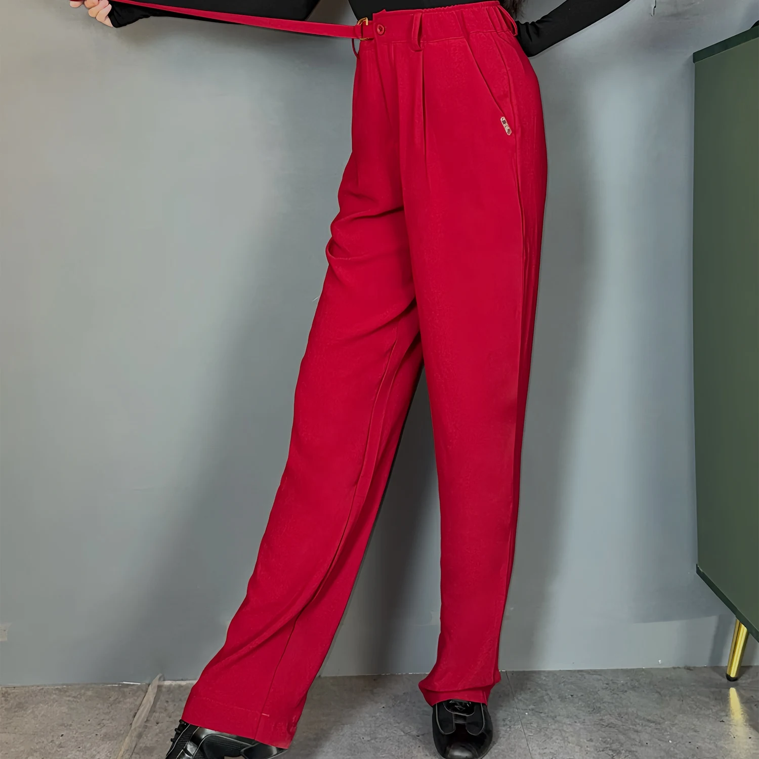Pantaloni da ballo latino da donna Pantaloni da donna a gamba larga neri rossi a vita alta Abbigliamento da pratica per adulti Salsa Ballroom Dance Wear BL17477