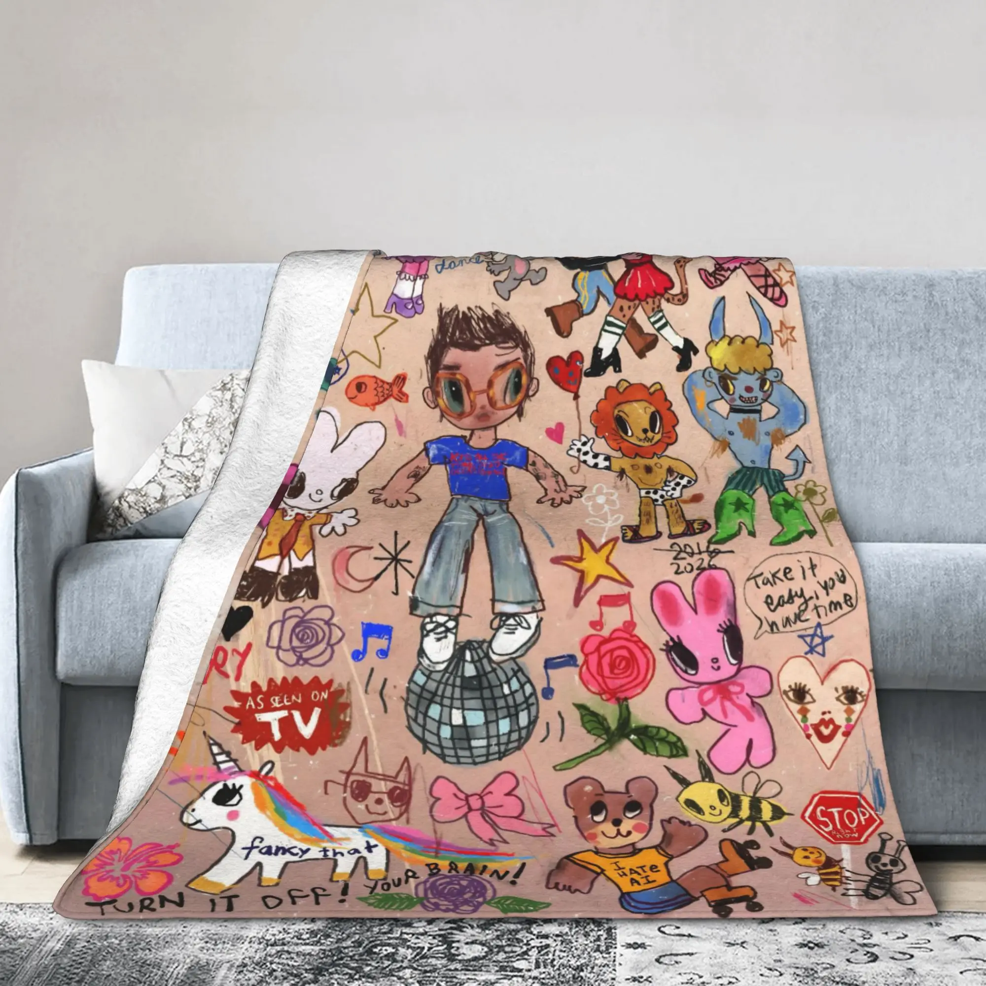 Kiss All The Time Cartoon Blanket Harrys Music Styles Fuzzy Awesome Warm Throw Blankets for Bed Sofa Textile Decor