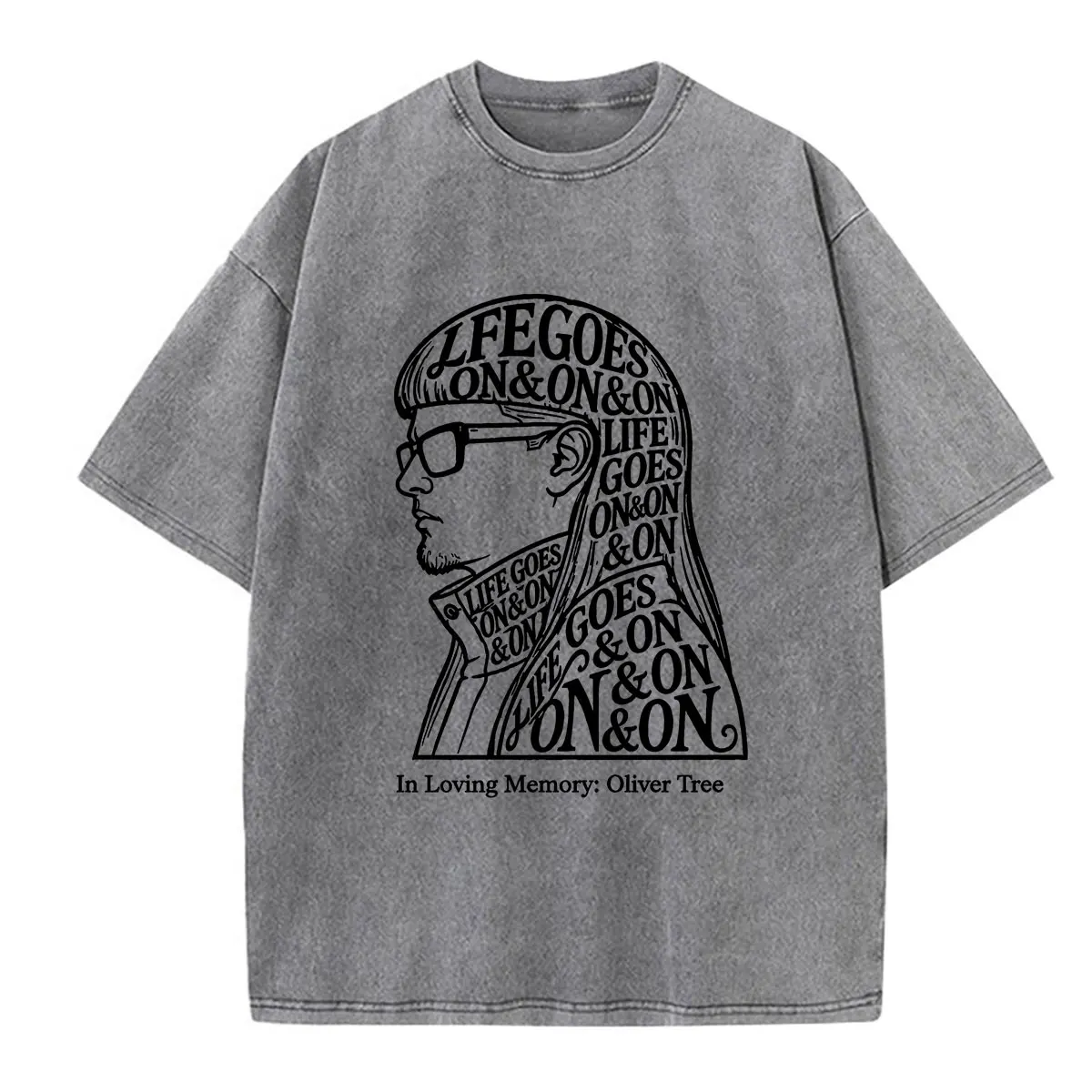 Oliver Tree Vintage Washed T-shirt Memorial Life Goes on 1993-2026 T Shirt Men's Women Fashion Hip Hop Oversized Casual T-shirts