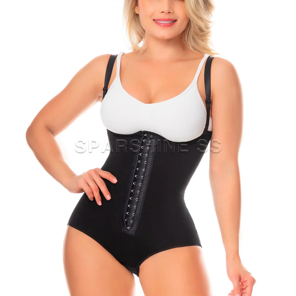 

Fajas Colombianas Beige and Black Body Shaper Girdle Tummy Control Shapewear with Adjustable Straps Compression Garment