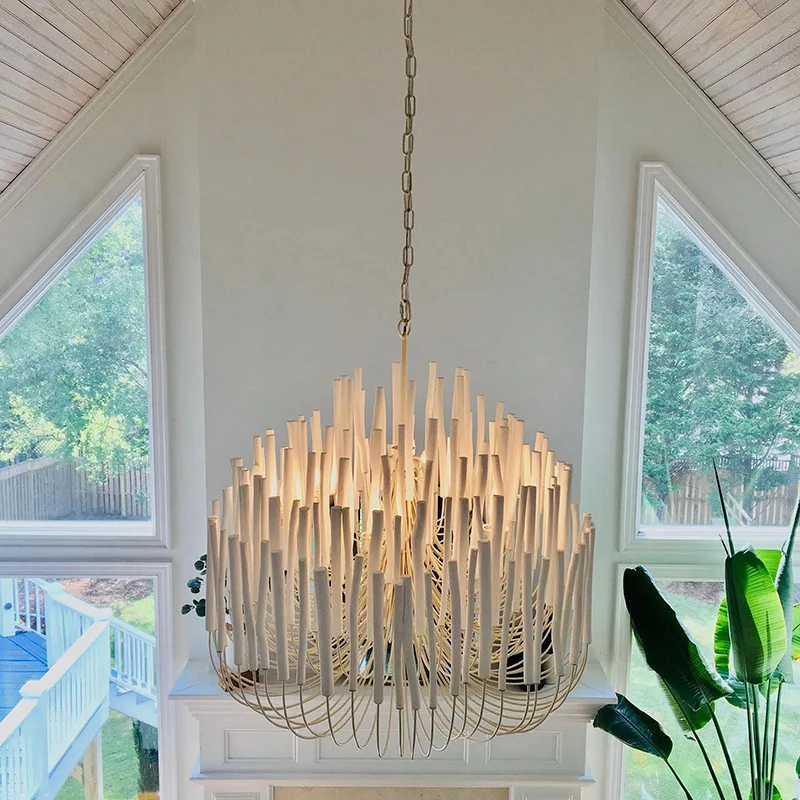 

Luxury Art High Floor House Chandelier Lighting Modern Chain Chandelier Hanging Lamps White/Black Wood Lustre Suspension Light