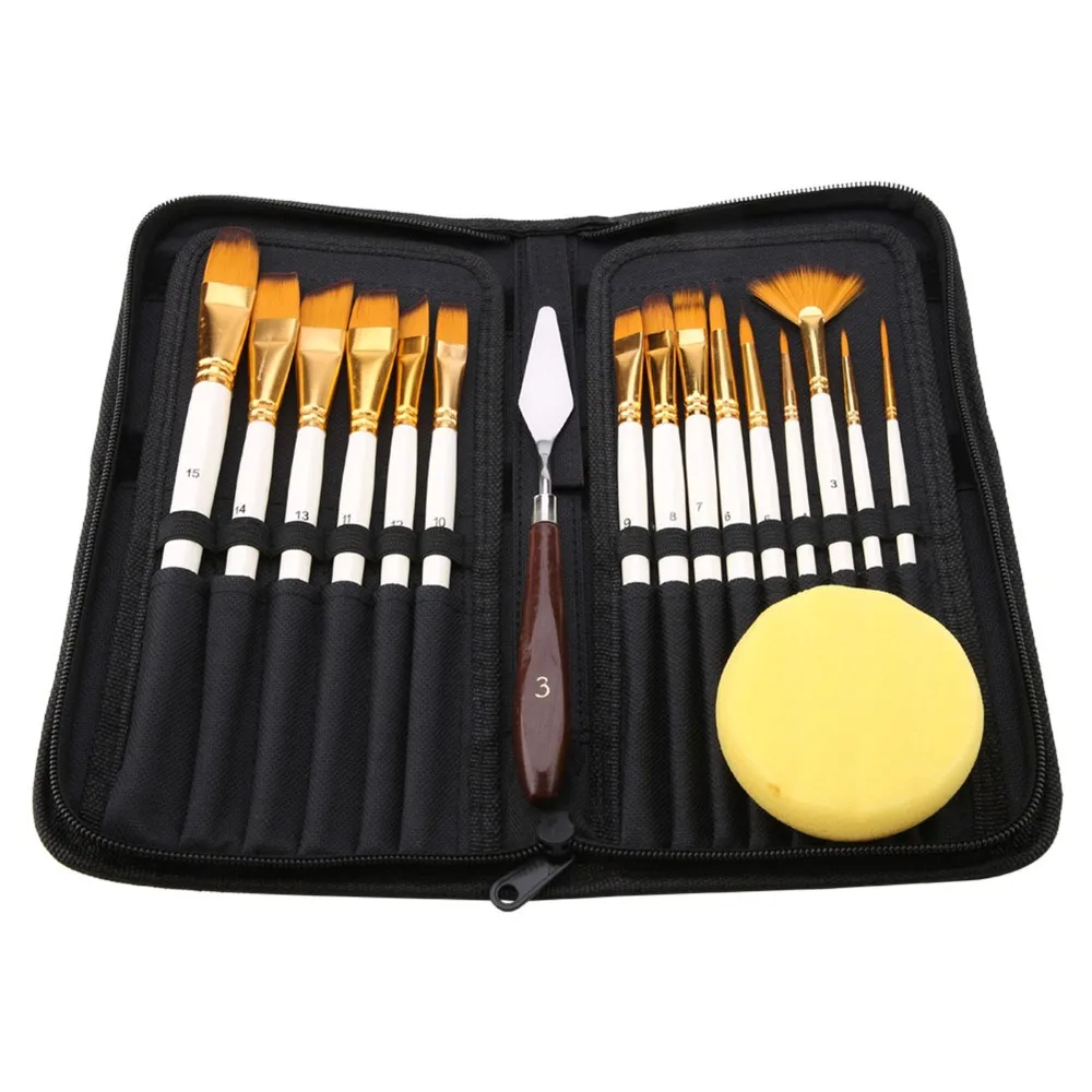 17PCS Pearl White Painting Brushes Nylon Brush Heads Light Portable Gouache Watercolor Drawing Tools with Canvas Bag