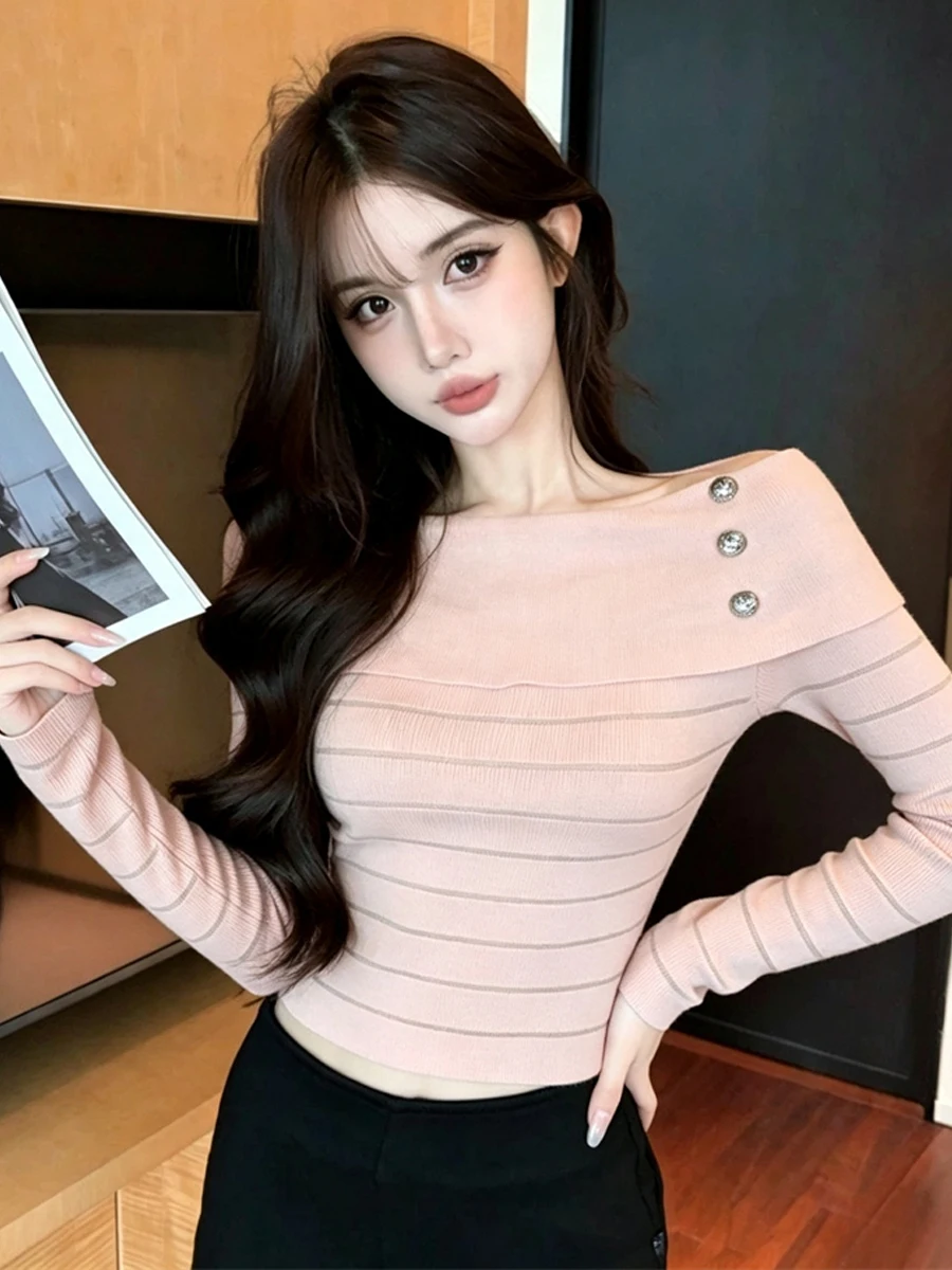 Fashionable Sexy Long Sleeve Slim Fit Overhead Pure Color T-Shirt Korean Style Gentle Pure Desire Single Piece Upper Body