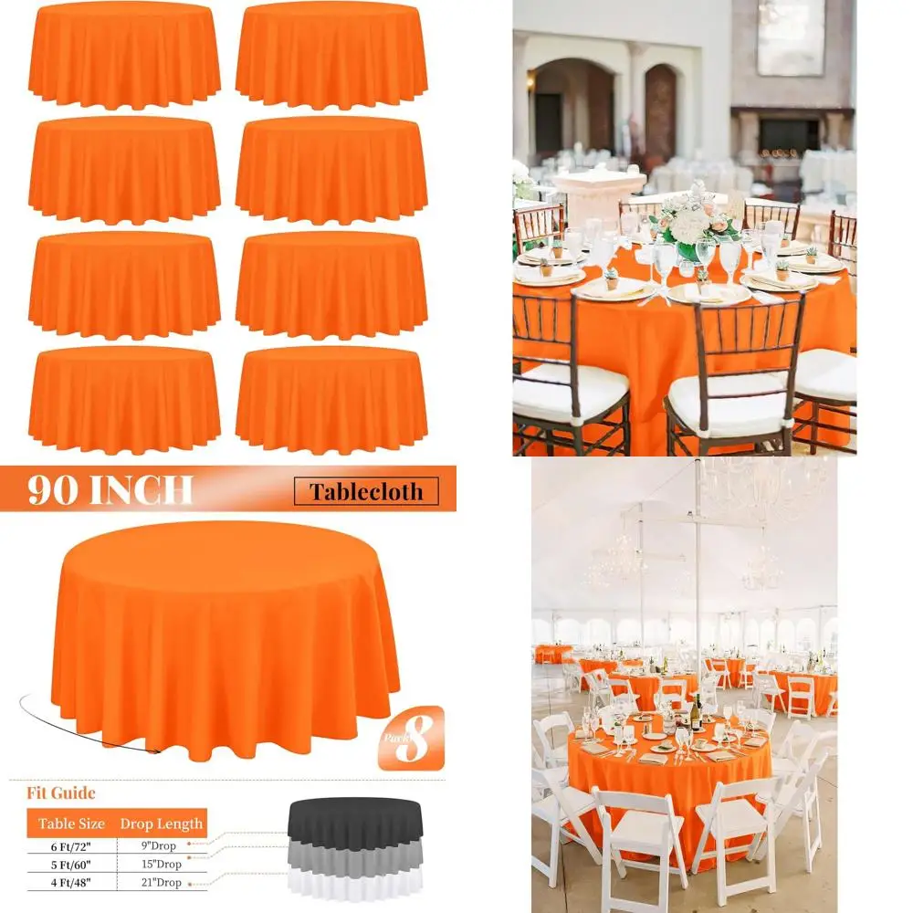 

Round Table Cover - 90 Polyester, 8 Pack, Washable for Weddings, Parties, Dining & Outdoors