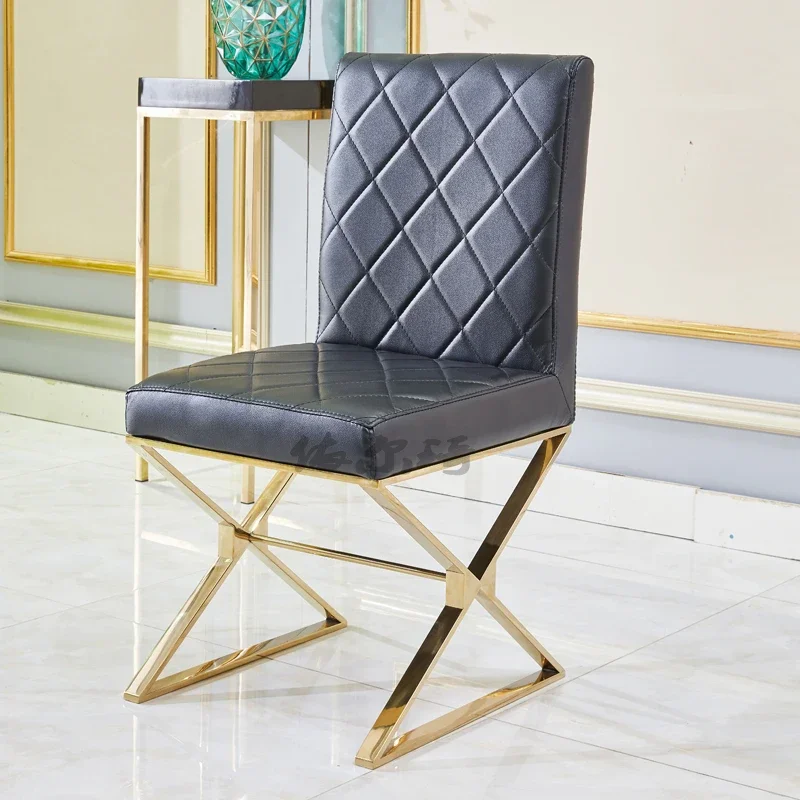 Simple and stylish stainless steel hotel dining chair, postmodern metal cafe leather chair, western restaurant meeting chair