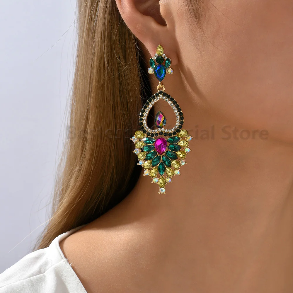 

Trendy Euro American Statement Drop Dangle Earrings For Woman Geometric Inverted Heart Shiny Rhinestone Girl Jewelry Unique Gift