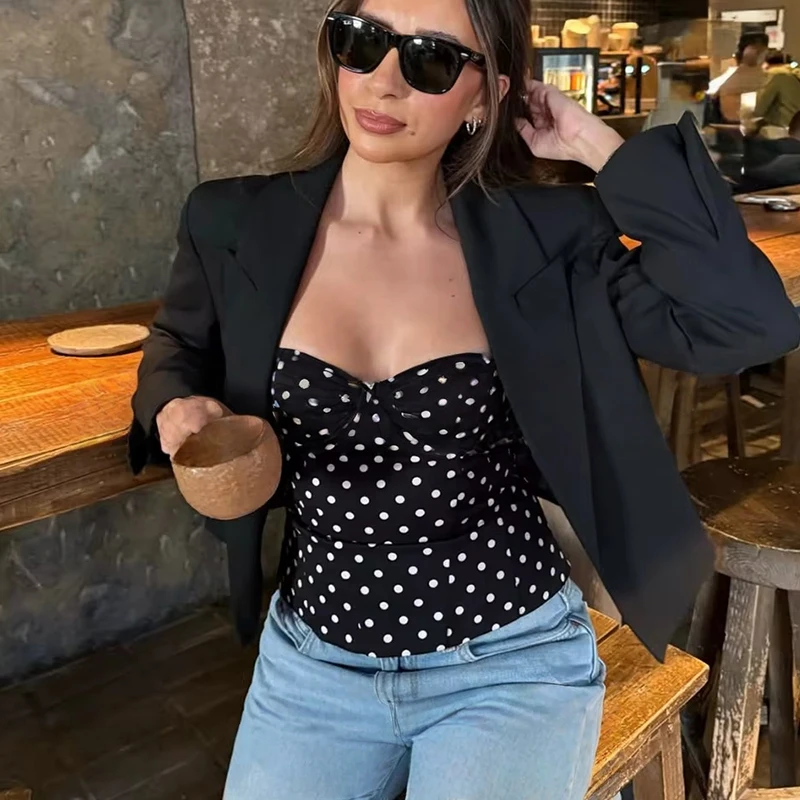 Spring New Women's Blouse & Tops 2026 Fashion Polka dot Elegant Hanging Neck Tube Top Street Tops Chic Youth Holiday Blouse