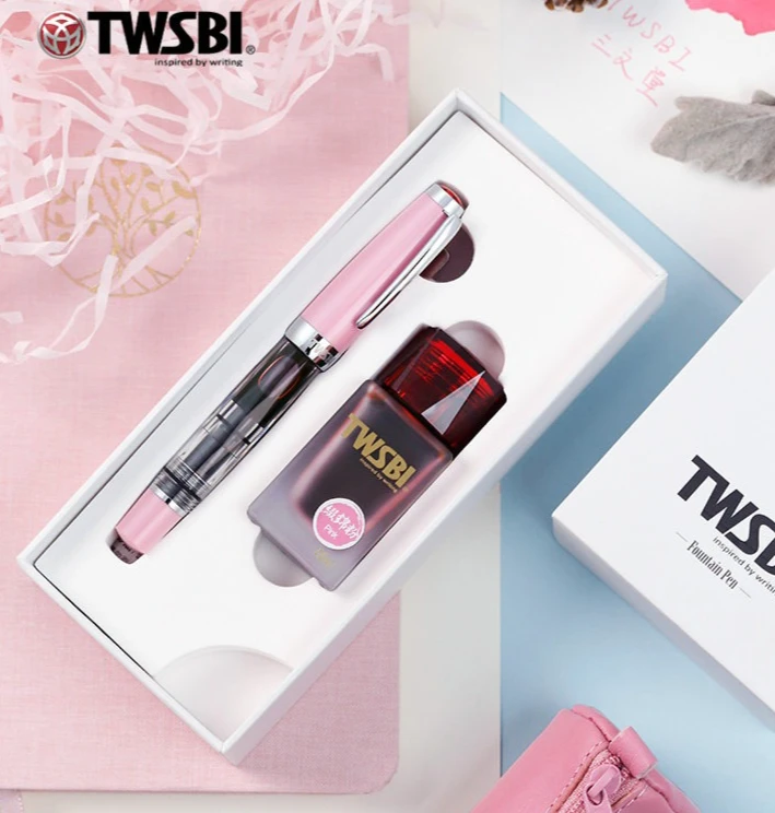 Limited TWSBI 580mini Pink Sakura Piston Fountain Pen EF/ F Nib with Ink Box Perfect for Girls Writing Business Gift Set