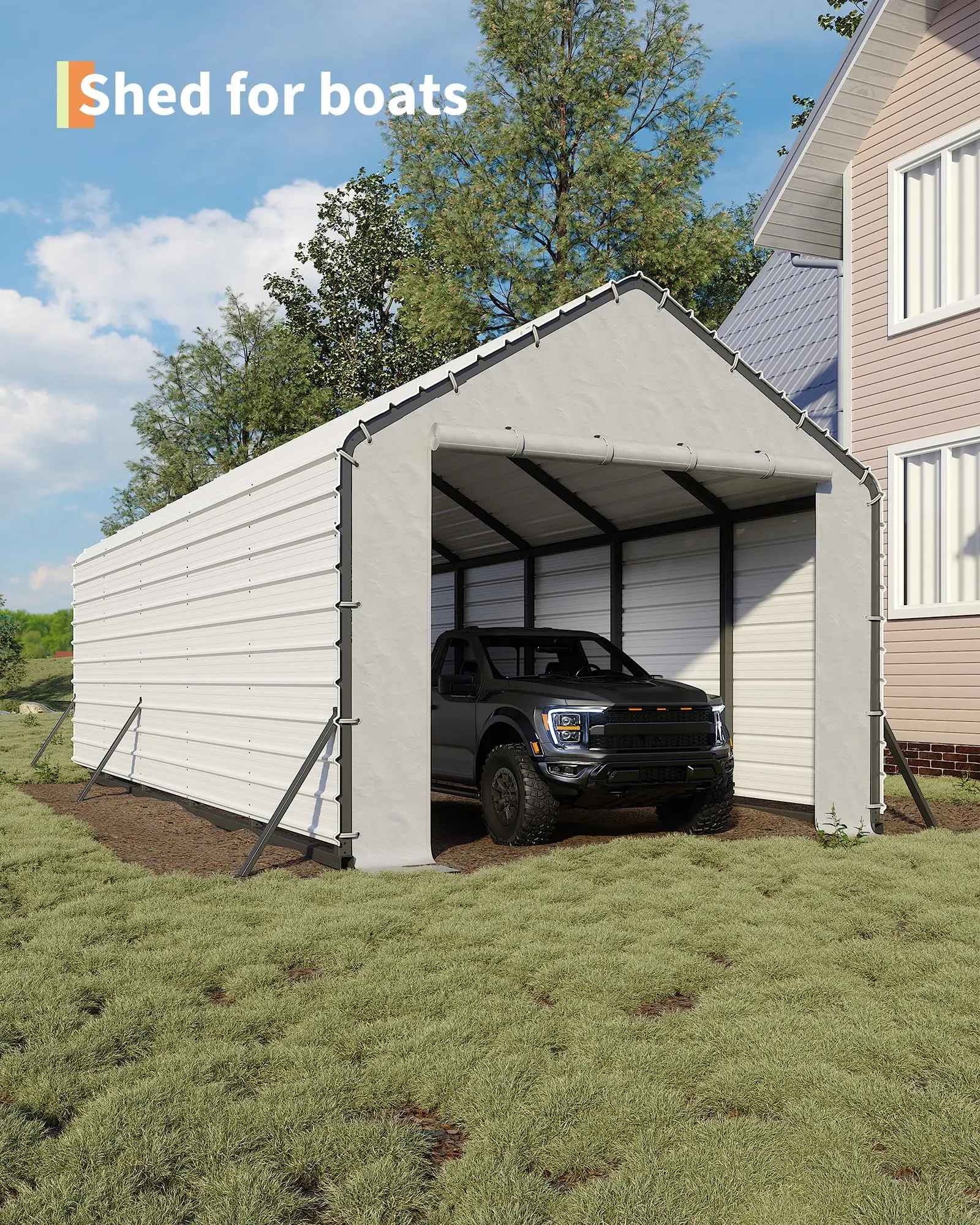 Carport Zippered Door Panels Heavy Duty Weatherproof Tarp Enclosure Set with Ball Bungees UV Resistant Universal Replacement for Metal Carport Garage Outdoor Shelter Storage Protection Canopy Enclosure Wall– White, Grey, Black