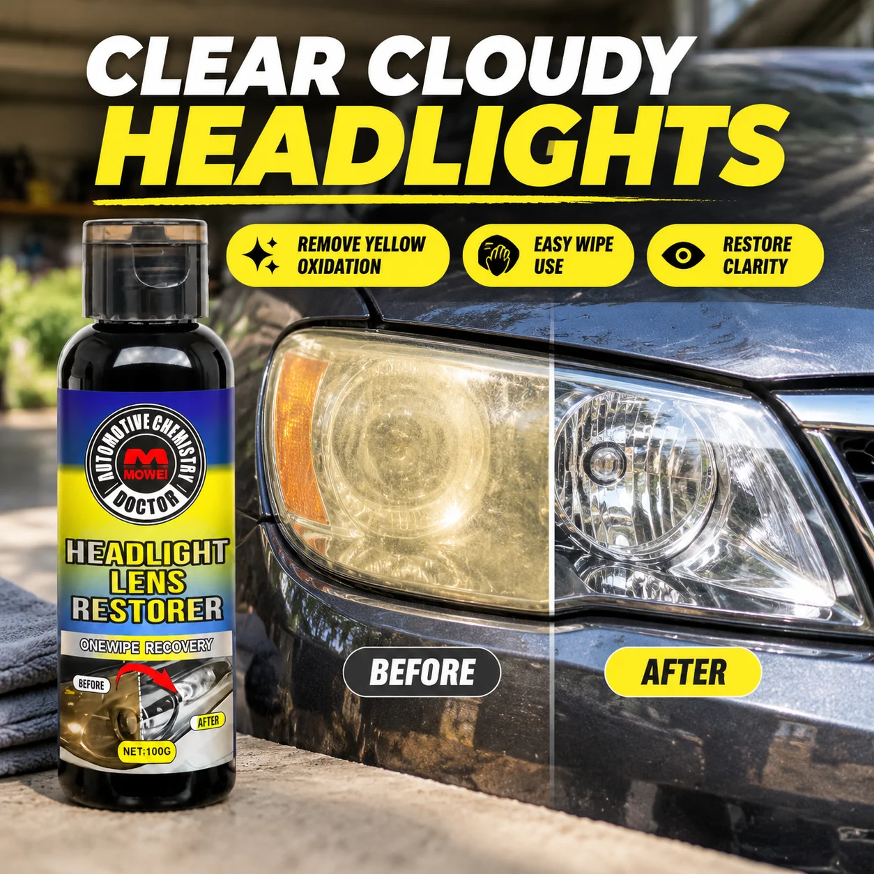 Headlight Lens Restorer Remove Yellow Oxidation Restore Clarity Polish Foggy Lamp Easy Wipe Renew