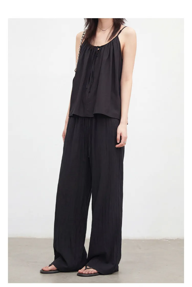 CHIC VEN New Women Pants Solid Loose Casual Wide Leg Pant Elastic Waist Female Thin Trousers Pleated Spring Summer 2026