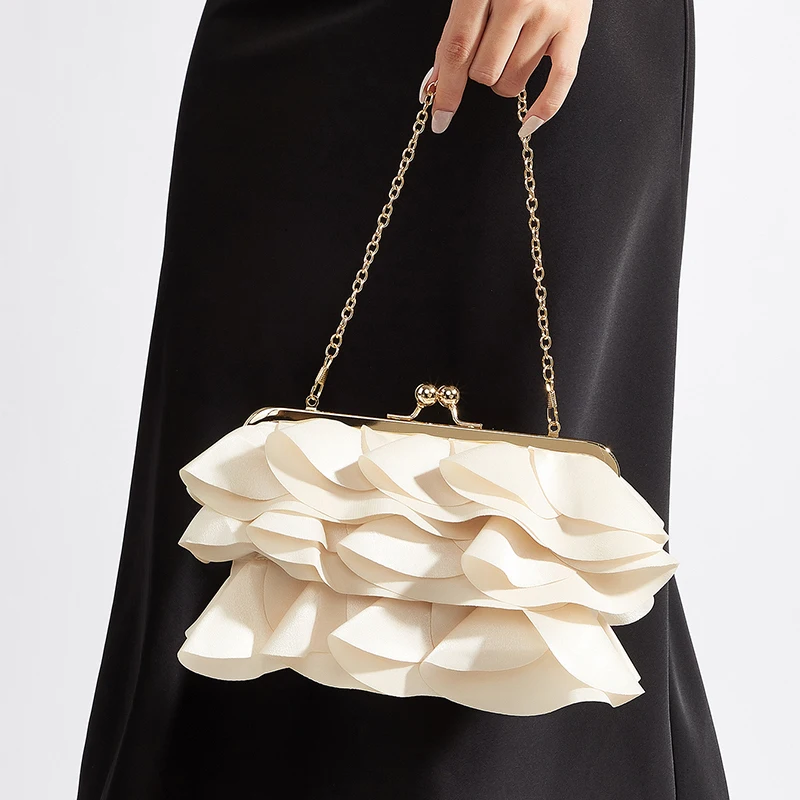 

Элегантная вечерняя сумочка-клатч Gold Kiss-lock с рюшами, французский стиль, мини-сумочка для телефона, для вечеринок, свадеб и повседневного использования.