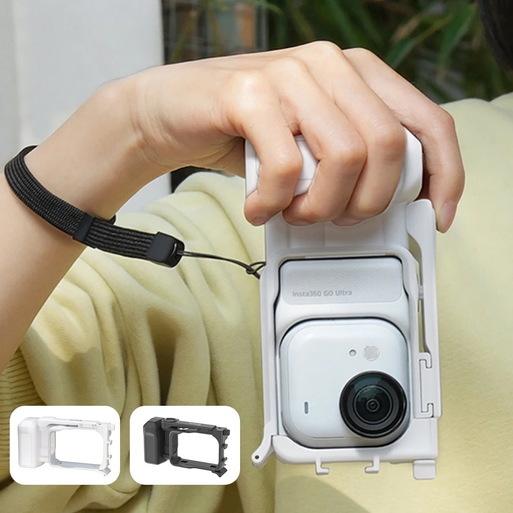 

Комплект ручек-держателей для Insta360 Go: Ультрапрочная пластиковая рамка, защитный ремешок на запястье, защита для рук, двойное крепление Cold Shoe