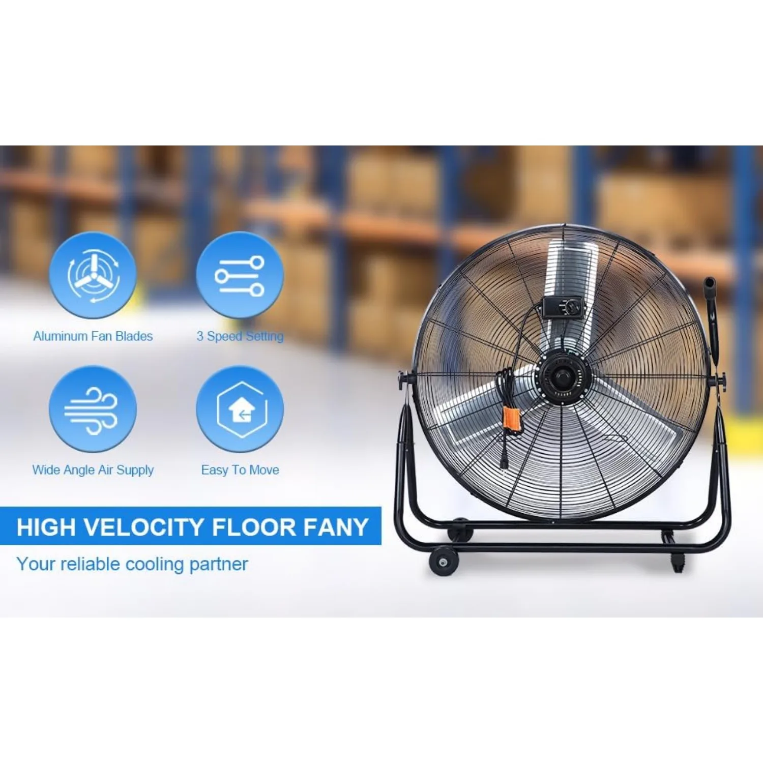 Dynamic 30-Inch Floor Fan with Roll Booster - Industrial-Grade Airflow, 360 Degree Adjustable Tilt, and Portable Design