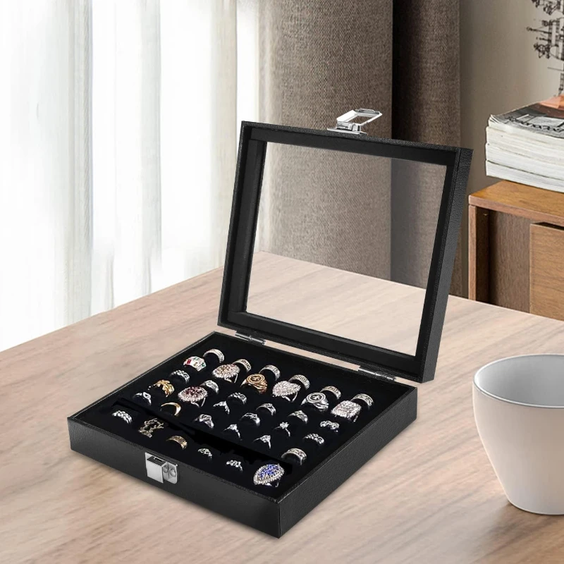 Stylish and Practical Ring and Earring Organizer - 36 Slots Storage Case with Transparent Glass Lid