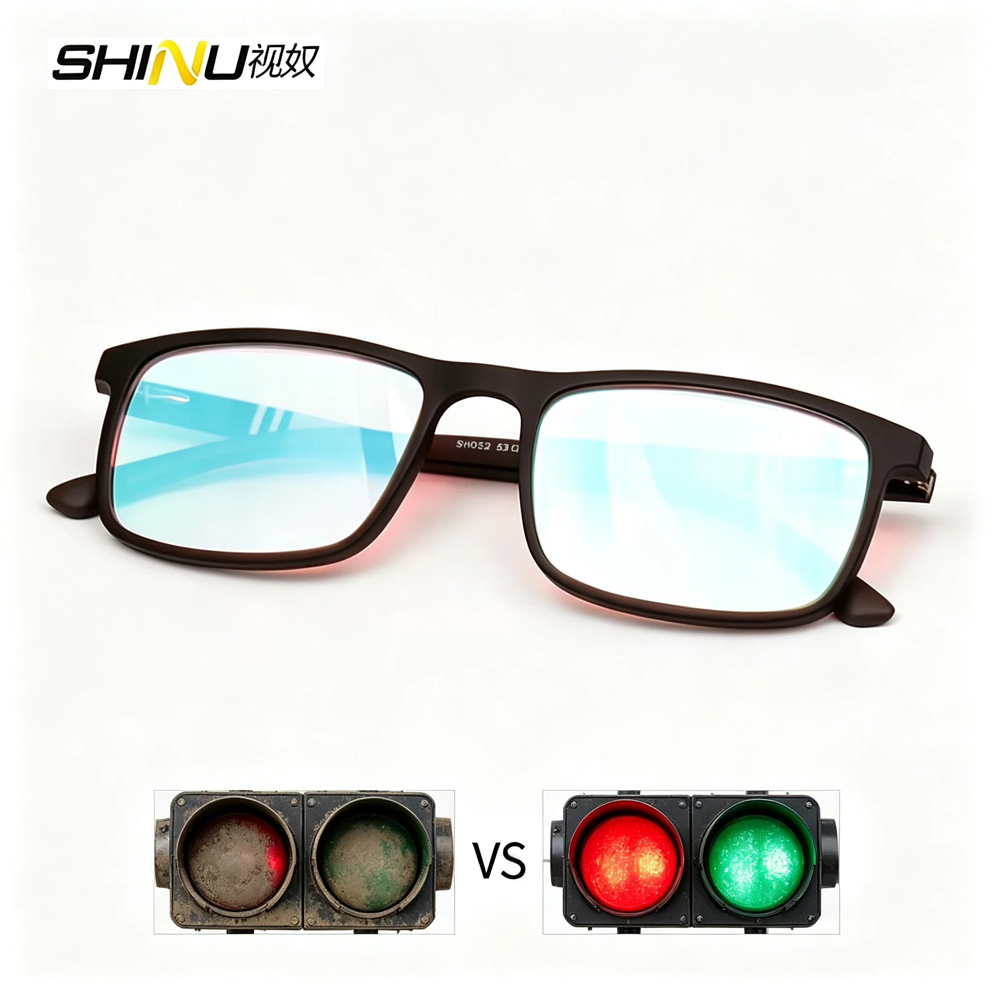 SHINU Red Green Color Blind Glasses for Men, Protan Deutan Color Vision Improvement, Fashion Acetate Frame Colorblind Sunglasses