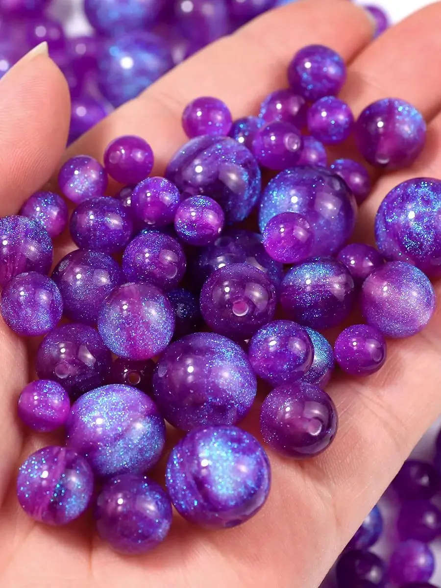 Perles en verre acrylique violet nuit étoilée, amples, pour la fabrication de bijoux, Bracelet, porte-clés, stylo, accessoires 8/10/12/16mm