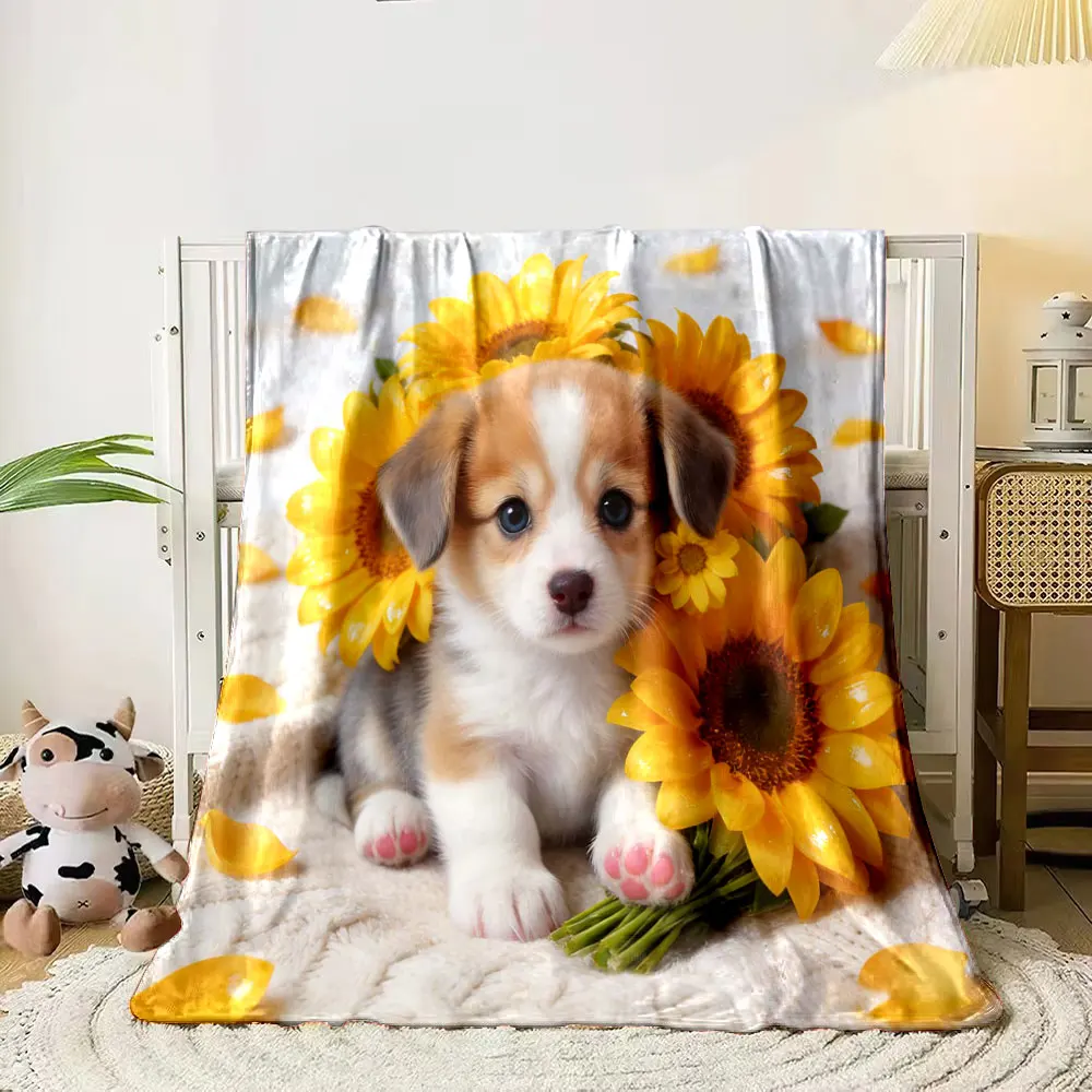 

6 Styles Flowers and Puppies Print Blanket Children Adult Blanket Soft and Warm for Sofa Outdoor Travel Blanket Luxury Gifts