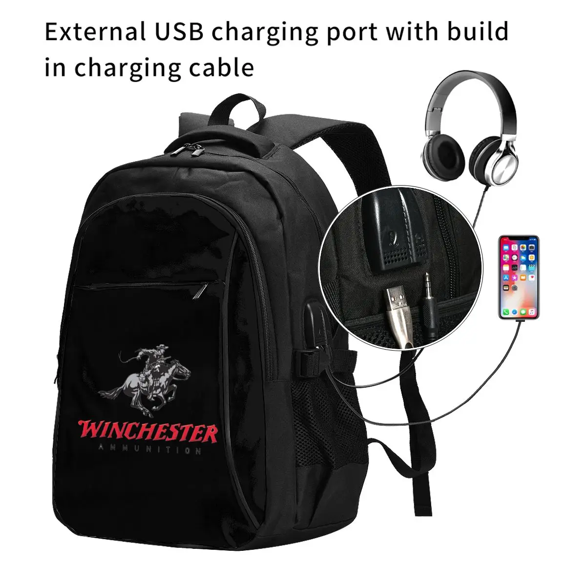 Tactical Winchester Shooting Sports Usb Backpacks Fashion Tote Travel Hiking Usb Port Notebook Bags