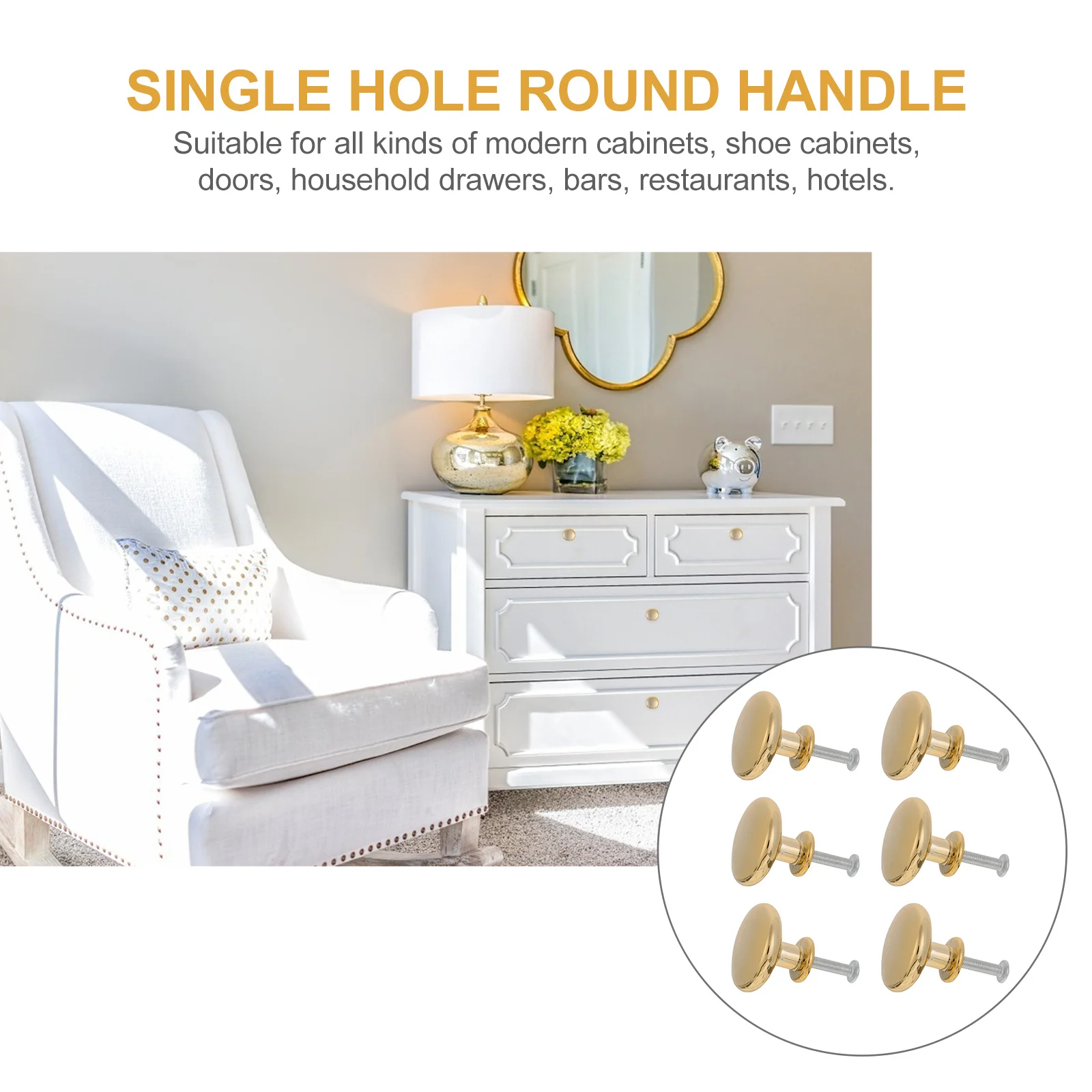 

6Pcs Cabinet Door Handles Alloy Single Hole Round Durable Aluminum Alloy Drawer Pulls for Home Furniture Accessories Wardrobe