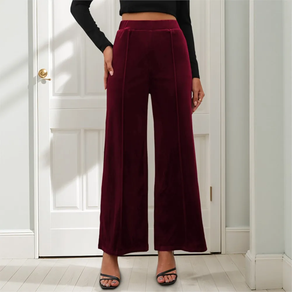 Women's Clothing Casual Retro Solid Color Wide Leg Pants All-match Loose Simple Style Comfortable Temperament Fashion Keep Warm