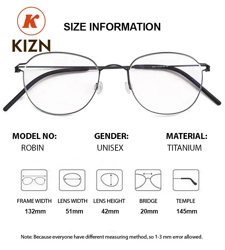 KIZNScrewless تصميم نظارات الموضة خفيفة للغاية Demark نظارات النساء التيتانيوم قصر النظر القراءة نظارات بعيد النظر الرجال #6