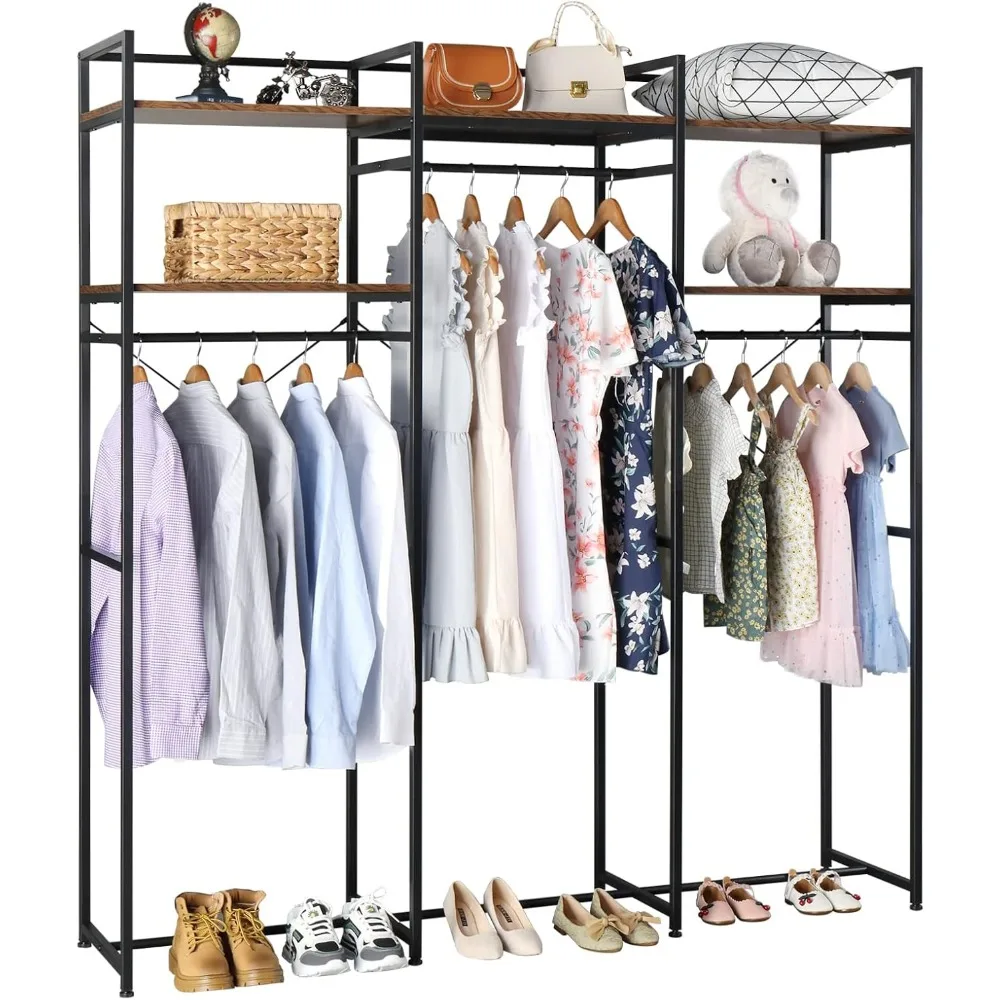 

Extra Tall 69 Inch Heavy Duty Garment Rack with 5 Shelves and 3 Rods Portable Metal Freestanding Clothes Organizer