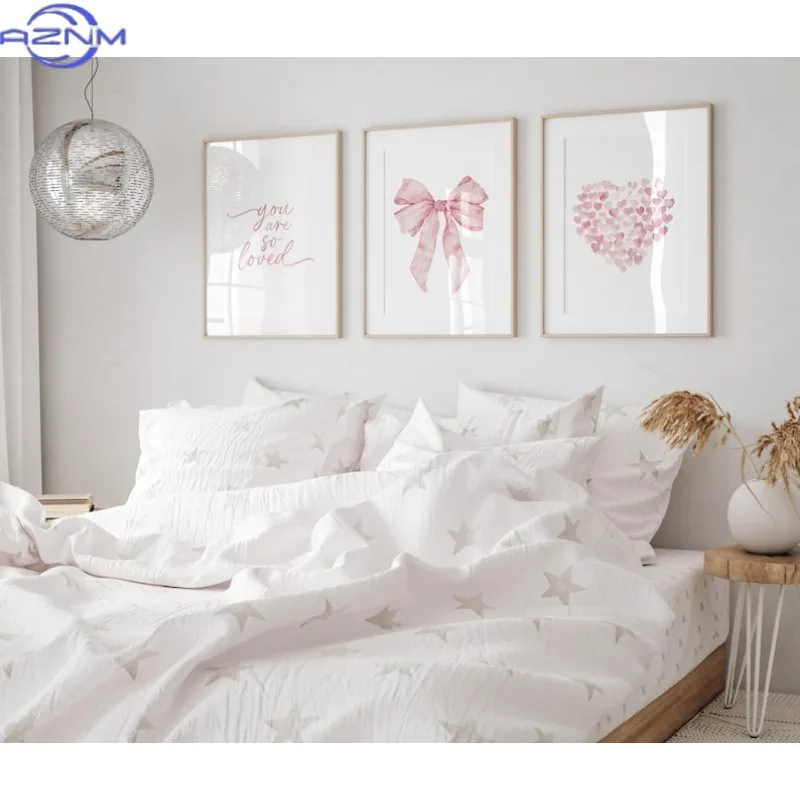 3pcs (Unframed Canvas Posters) 3pcs (Unframed Canvas Posters) Pink Bow 'S Room Poster: Watercolor view 4
