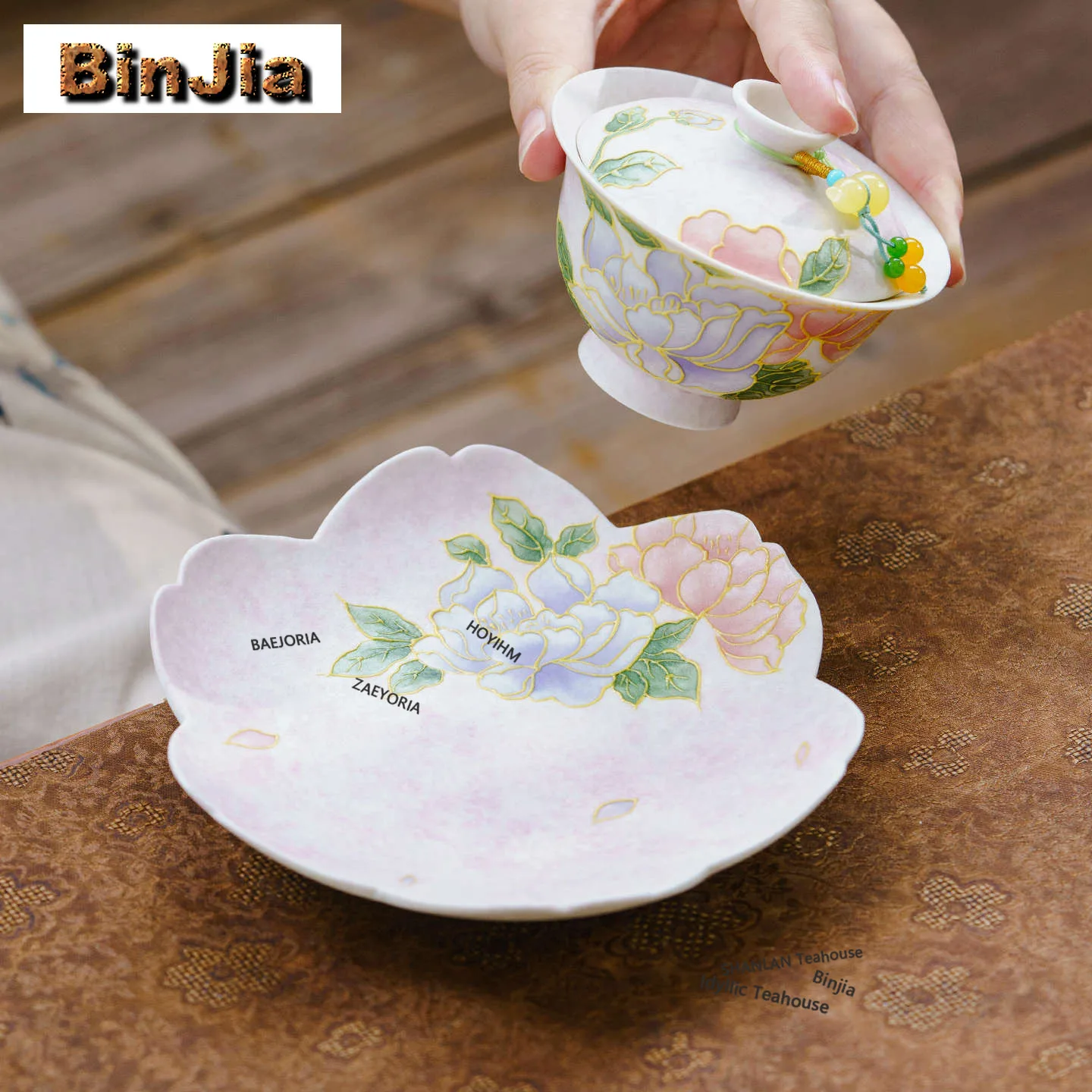 BAEJORIA Hand Painted Peony Pot Bearing Holder Coffee Cup Anti-scald Mat Dry Bubble Table Tea Tray Coasters For Tea Gift
