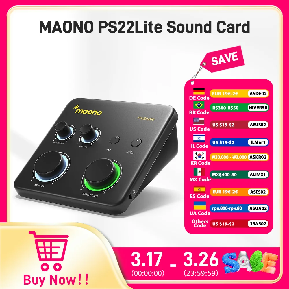 

MAONO USB Audio Interface for PC,XLR Input 24-bit/192kHz Routing Software LOOPBACK ASIO for Recording Music,Guitar,DAW PS22 Lite
