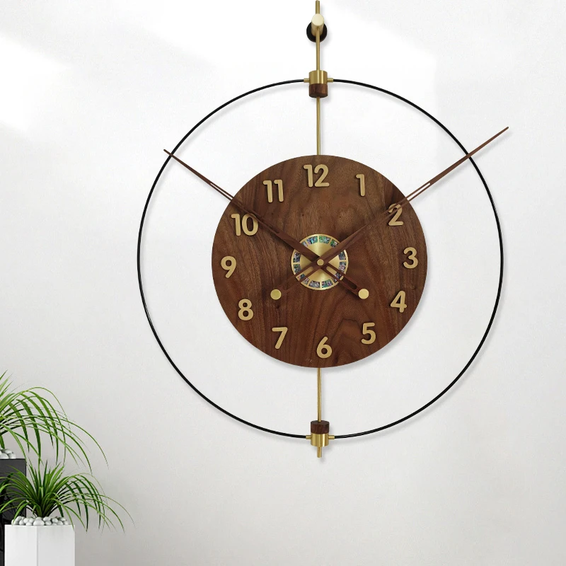 

Simple Wall Clock Modern Design Round Solid Wood Clock Home Decoration Luxury Brass Shell Wall Clock Living Room Decoration