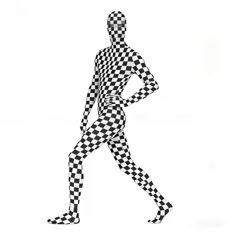Adult Female/Male Grid Trendy Mosaic Print Jumpsuit Full Body Coverage Funny Cosplay Costume Outfit Checkered Pattern Leggings