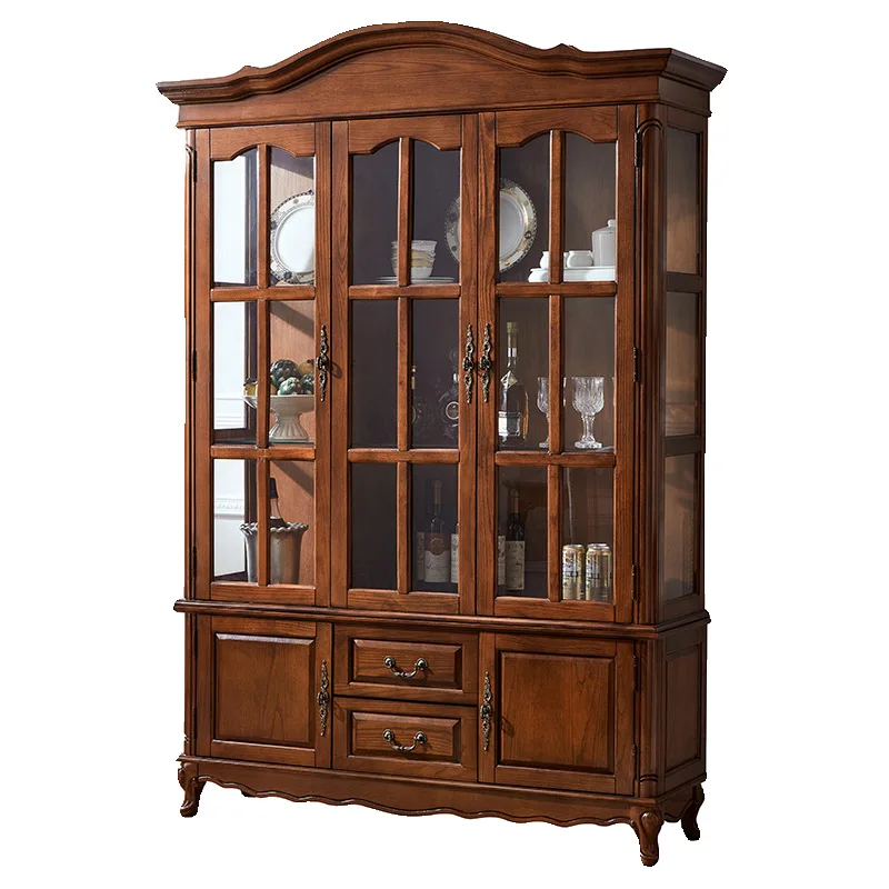 

American style, solid wood, wine cabinet, retro style, living room, glass door, display