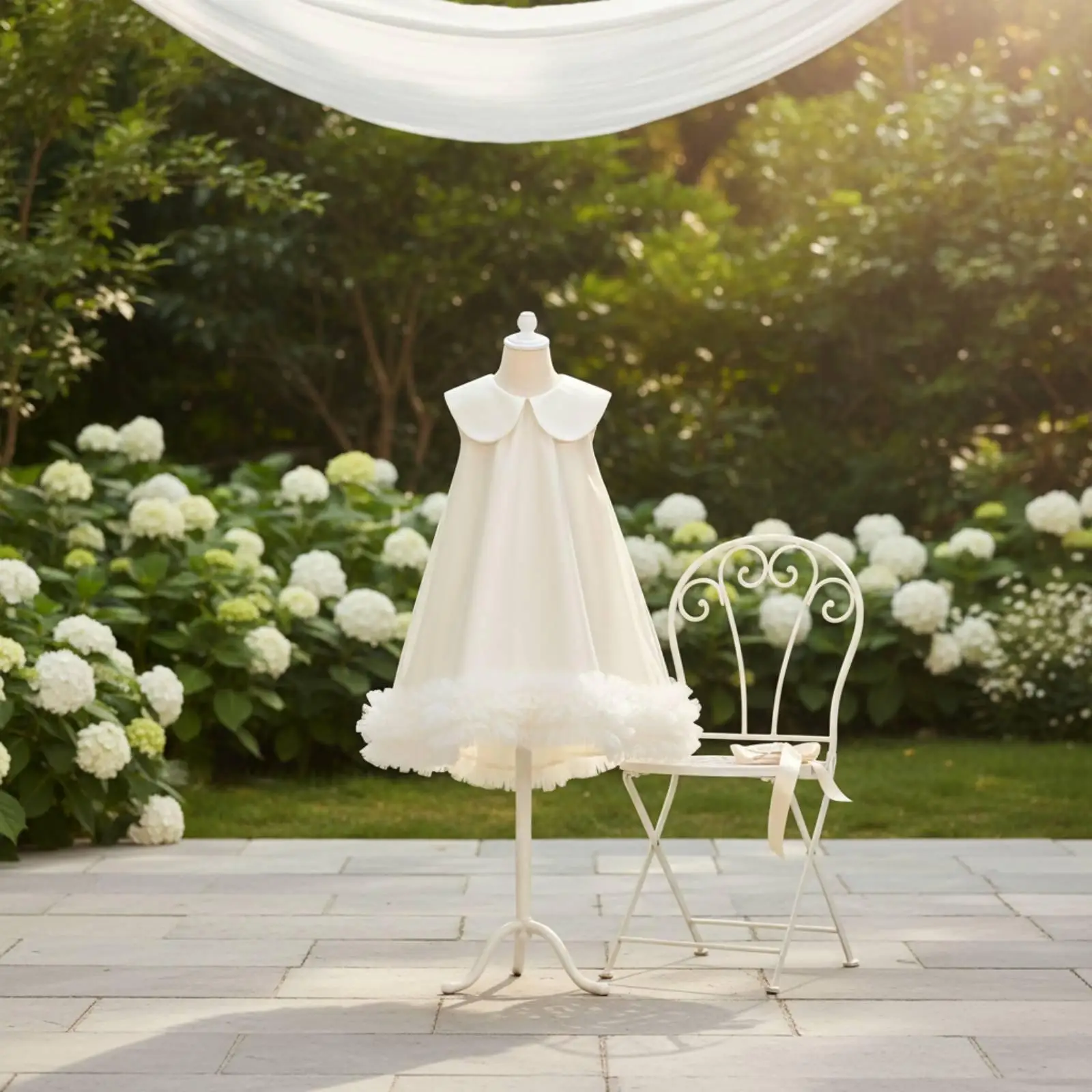 Sleeveless Round Collar Collar Dress Breathable Girl Frock for Wedding, Girls